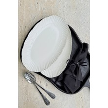 PremiumPort Gümüş 2'li 30 cm Porselen Kayık Sunum Servis Seti (Platin)