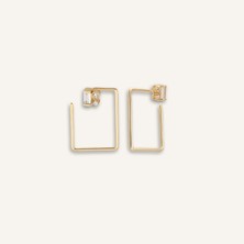 Aja Syrine Baget ve Yuvarlak Kesim Çok Taşlı Altın Küpe