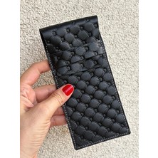 Pinkylola Design - Sofisticate 2 Model Siyah Kapitone Baskılı Hakiki Deri Kalemlik, Kalem Çantası,fırçalık