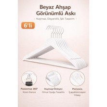 Dory 6 Adet Ahşap Görünümlü Elbise ve Kıyafet Askısı - Beyaz Askı