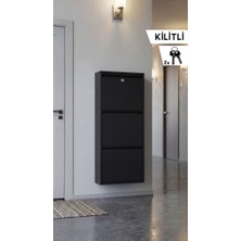 Kilitli Üçlü Metal Ayakkabılık Siyah (Yedek Anahtarlı)