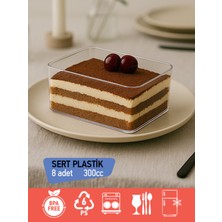 PremiumPort 8’li Tiramisu Kapaklı Tatlı Kase Seti, 300CC, Dikdörtgen, Şeffaf Plastik