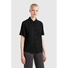 United Colors Of Benetton Siyah Kadın / Kız KDN_%100 Viskoz Düğmeli Kısa Kollu Gömlek Model Kodu: ( 5WPWDQ0B1100)