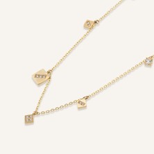 Aja Mirale Geometrik Motif Çok Taşlı Altın Kolye