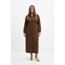 Şuranur Bürümcük Kumaş Gömlek Yaka Boydan Düğmeli Uzun Elbise Tesettüre Uygun