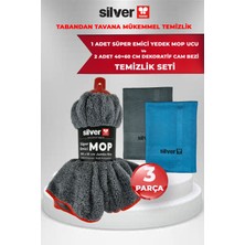 Silver Home Ekstra Kalın Büyük Jumbo Mop Ucu 265 Gsm + 2 Adet Cam Bezi Temizlik Seti