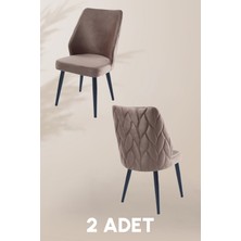 MyMassa Puffy Sandalye - Babyface Kapuçino - Metal Siyah Ayak (2 Adet) - Salon Sandalyesi / Mutfak Sandalyesi