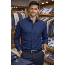 COLVİ'S MAN Erkek Klasik Oxford Gömlek Uzun Kol Takım Elbiselik Lacivert Hediye Kutulu