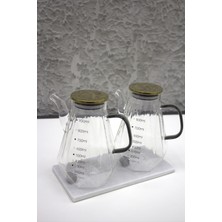 PremiumPort 2'li Mermer Stantlı Gold Kapaklı Yağdanlık Seti, 1l, Vakumlu Paslanmaz Kapak