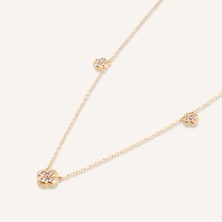 Aja Spirra Sıralı Çiçek Motifli Çok Taşlı Altın Kolye