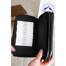 Norvi Deri Hakiki Deri Fermuarlı Çok Para Bölmeli Tutamaçlı Unisex El Çantası Siyah 1206