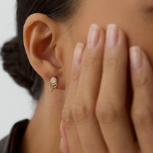 Aja Auren Göz Figürlü Çok Taşlı Sallantılı Pimli Altın Küpe