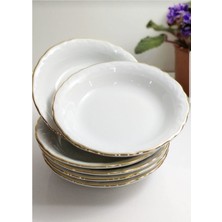 PremiumPort 6'lı Yaldızlı Porselen Çukur Tabak 19CM, Şık ve Zarif Set