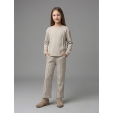 Modakay Kız Çocuk Selanik Kumaşlı Düz Alt Üst Takım