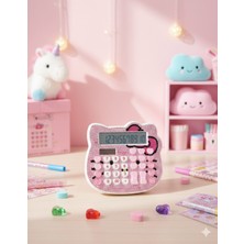 Zilvana Elmas Taşlı Fiyonk Detay Kalp Şeklinde Düğmeler Tasarımlı 12 Haneli Mini Pembe-Beyaz Hesap Makinesi