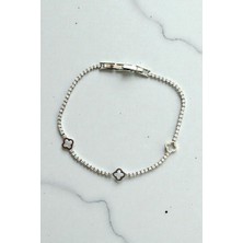 3'lü Yonca Figürlü İnce Zirkon Taşlı Minimalist Su Yolu Bileklik Paslanmaz Çelik Kadın Bileklik 18 cm