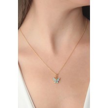 Alvo Store Buğz Gold Renk Su Yeşili Kelebek Figür Kadın Kolye