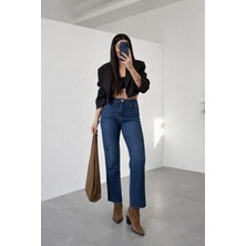Ecenin Favorileri Mavi Kesik Paça Boy Fit Kadın Jean Pantolon