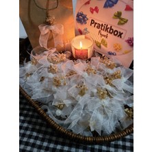 Pratikbox Fiyonk / Tül 2cm'lik / Hediyelik / Süsleme / Beyaz Renk/yarım Çiçek Inci /cipso Çiçekli/ 50 Adet