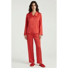 Feu De Elu Amoris Nar Çiçeği Uzun Saten Pijama Takımı