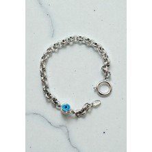 Jewels of Hope Nazar Figürlü Halka Zincir 316L Çelik Bileklik - Kararmaz Gümüş Renk Zincir 19 cm