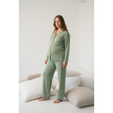 Şuranur Bambu Kumaş Gecelik Sabahlık Takımı - Düğmeli Fitilli Model