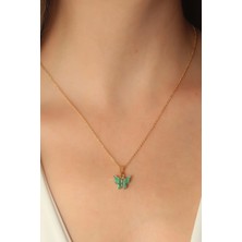 Alvo Store Buğz Gold Yeşil Renk Kelebek Figür Kadın Kolye