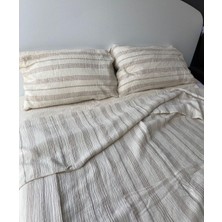 HB&Victory Müslin Nevresim Takımı Bej Renk Çizgili Tek Kişilik 160X220 Cm.