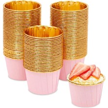 PremiumPort Metalik Pembe Gold Muffin Kek Kalıbı 25'li, Şık ve Kullanışlı Pişirme Seti