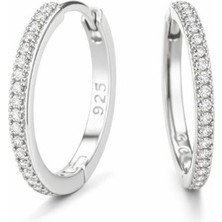 Brezza Lusso Jewelry 925 Ayar Pırlanta Model Yarım Tur Halka Gümüş Küpe 17 mm