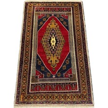 Burak Halı El Dokuma Sıfır Taşpınar Halısı 115X190 Kırmızı Lacivert Kök Boya Kalın Yün Halı Kırmızı