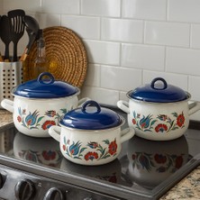 Serenk 18-20-22 cm Emaye 3'lü Derin Bombeli Tencere Seti