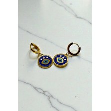 Jewels of Hope Nazar Figürlü Mavi Göz 316L Çelik Küpe - Kararmaz Gold Koruyucu Tasarım