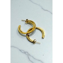 Jewels of Hope Zirkon Taşlı Halka 316L Çelik Küpe - Kararmaz Gold Zarif Tasarım