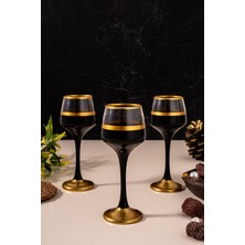 PremiumPort Siyah Gold 6'lı Ayaklı Cam Kahve Yanı Su Bardağı Seti