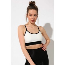 Adeniz Kadın Beyaz Çapraz Ince Ip Askılı Destekli Spor Sütyeni