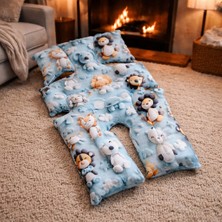 SerSev %100 Pamuk Müslin Sırt Destekli Puset Minderi 3D Dijital Baskı Sevimli Hayvan Desenli Terletmez Puset Minderi