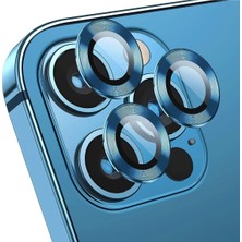 Teknoparkta Apple iPhone 12 Pro Kamera Koruyucu Lens Mercek Metal Çerçeveli 3lü Set Mavi Blue