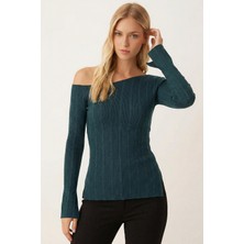 Armonika Kadın Antrasit Asimetrik Yaka Yandan Yırtmaçlı Bluz ARM-26K001066