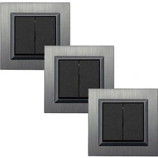 Ovivo Quantum Metalik Siyah Ikili Anahtar-Komütatör Inox Çerçeve 3 Adet