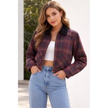 Gamze Özkurt Kadife Yaka Ekose Ceket