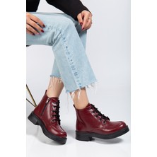 Aymood 02-2001 Bordo Kırışık Rugan Bağcıklı Fermuarlı Günlük Kadın Bot