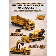 Yıldırım Oyuncak Sürtmeli Hareketli 360° Dönebilen Iş Makinesi Seti Damperli Kamyon + Beton Mikseri + Ekskavatör 25CM