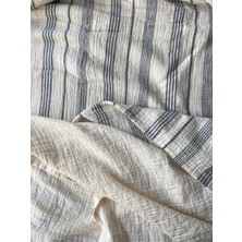 HB&Victory Müslin Nevresim Takımı Antrasit Renk Çizgili Çift Kişilik 200X220 Cm.