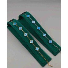 Güneş Takı Gold/silver Açık Mavi Yonca Çelik Bileklik 2li Set Çift, Sevgili Bilekliği Kombin