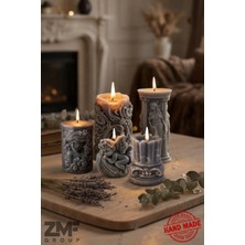 Cavelle 5'li Antik Mum Seti - Gri Mermer Desen Özel Seri Tamamı Mum