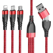 K-yonlineticaret Ally 3in1 Type-C + USB To Lightning + Type-C + Micro USB Şarj ve Data KABLOSU-(5775 - KY002K-6RS0Q