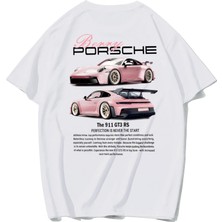 Brz Collection Unisex Oversize Berry Porsche T-Shirt (Beyaz)