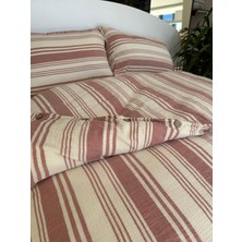 HB&Victory Müslin Nevresim Takımı Kiremit Renk Çizgili Çift Kişilik 200X220CM.