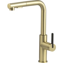 Deante Momi BKM_R73M Çekme Spiralli Altın Mutfak Evye Bataryası Fırçalanmış | Su Tasarruflu Bal Peteği Aeratör,  Sessiz kullanım